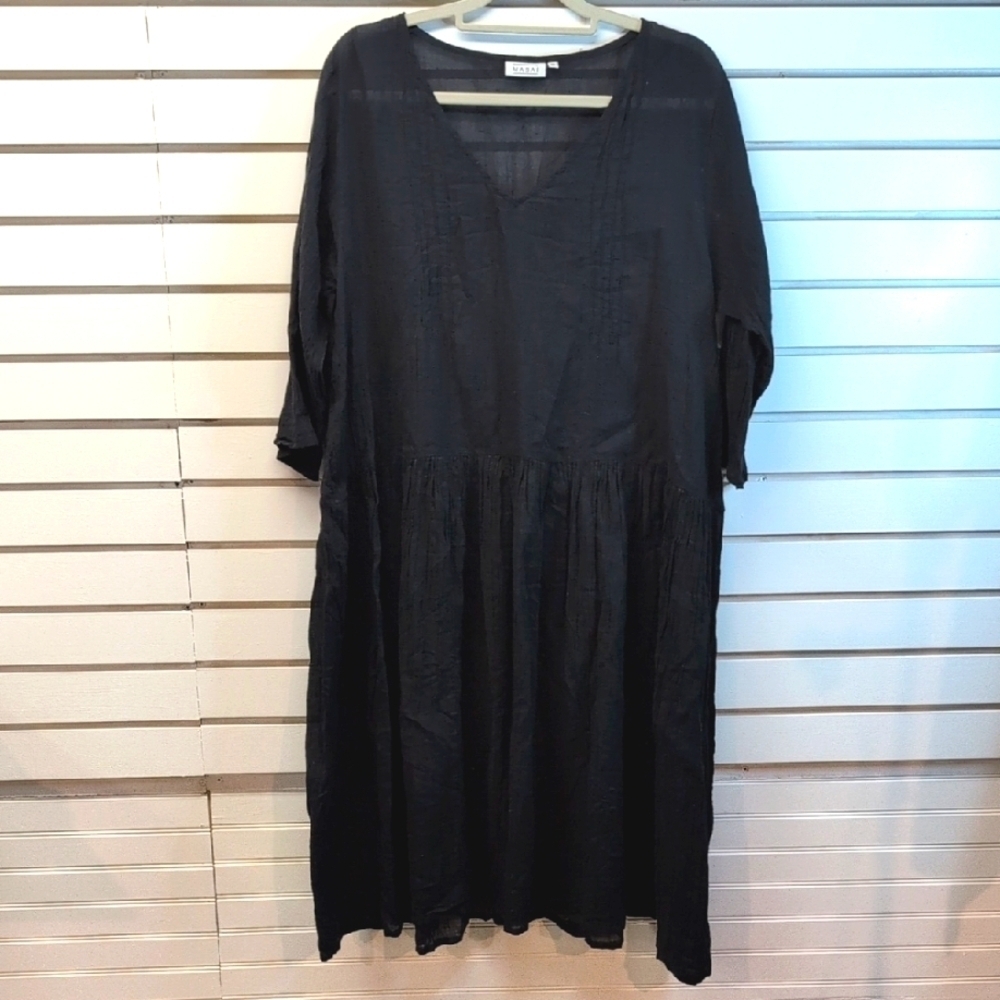 Masai 100% Cotton Gauze Drop Waist Dress Size M Black EUC